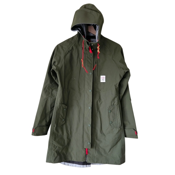 Topo Designs Olive Green Women's Tech Rain Coat Trench - Picture 2 of 13